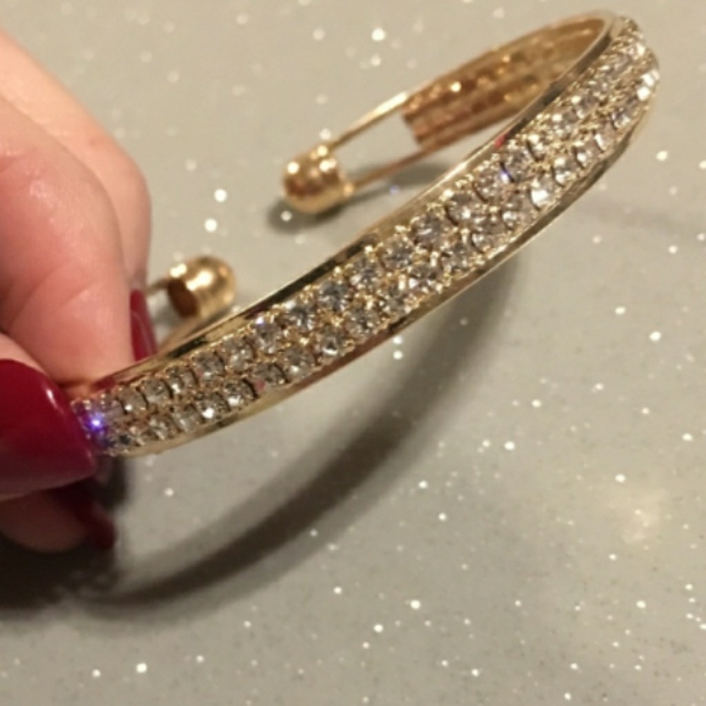 Gold Cubic Zirconia Open Bangle